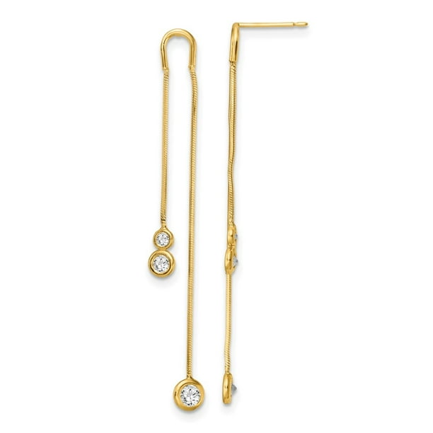 Jewels By Lux 14K Yellow Gold Dangle Cubic Zirconia CZ Womens Stud Earrings With Screw Backs 